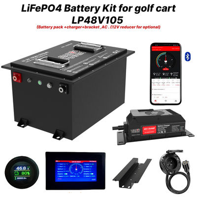 48V 105Ah 51.2V LiFePO4 กอล์ฟคาร์ท แบตเตอรี่คิต, 250A BMS, 4000+ จักรยานแบตเตอรี่ลิธีอุตสาหกรรม, พลังงานสูงสุด 12.8kW