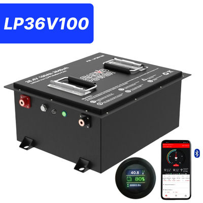 36V 100Ah 200Amp 36.8V บลูทูธ LiFePO4 แบตเตอรี่รถกอล์ฟลิเดียมกับ LCD กลม รับประกัน 5 ปี