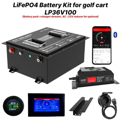 ซื้อ 36V 100Ah 200Amp 36.8V บลูทูธ LiFePO4 แบตเตอรี่การ์ทกอล์ฟลิเดียม การผลิตออนไลน์
